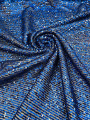 Mille Stripe Spandex Sequins - Royal Blue on Navy - 4 Way Stretch Lace Spandex Mesh Sold By Yard