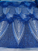 Fringe Sequins Design - Royal Blue - Fringe Design Embroidered on a  4 Way Stretch Lace Mesh (Pick A Size)