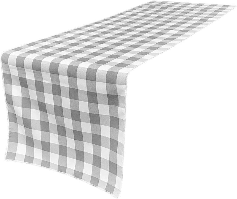 12" Checkered Table Runner - Silver / White - Plaid Polyester Poplin Checkered Table Runner