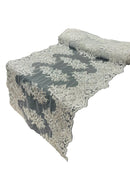 21" Wide Floral Metallic Pattern Lace Table Runner - Silver - Metallic Table Runner Sold By Yard