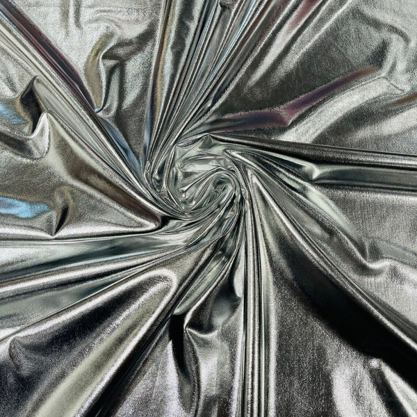 Spandex Metallic Foil Fabric - Silver - Lame Metallic Shiny