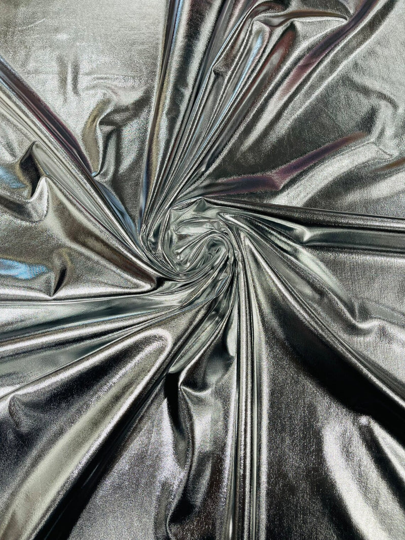 Spandex Metallic Foil Fabric - Silver - Lame Metallic Shiny Fabric 2 Way Stretch Sold By Yard