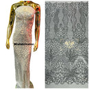 Floral Star Leaf Design - Silver - 4 Way Stretch Sequin Floral Design on Mesh By Yard