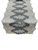21" Wide Floral Metallic Pattern Lace Table Runner - Silver - Metallic Table Runner Sold By Yard