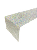 Taffeta Sequins Table Runner - Silver Holographic - 12" x 90" Sequins on Taffeta Event Decor Table Runner