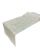 Taffeta Sequins Table Runner - Silver Holographic - 12" x 90" Sequins on Taffeta Event Decor Table Runner
