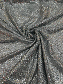 Mille Stripe Spandex Sequins - Silver on Black - 4 Way Stretch Lace Spandex Mesh Sold By Yard