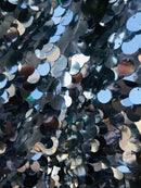 Circle Jumbo Paillette Sequins - Silver - Big Circle Hanging Sequins Design Fabric By Yard