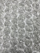 Rosette Fabric with 3D Roses on High Quality Mesh Fabric ( Choose The Color )