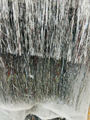 Metallic Fringe Eyelash Design - Silver - Embroidered Fancy Fringe 2 Way Stretch By Yard