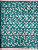 Floral Embroidered Lace - Teal - Floral Corded Lace With Sequins Sold By Yard