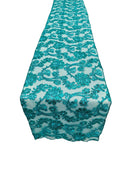 Floral Lace Table Runner - Teal - 12" x 90" Sequins Floral Lace Table Runner