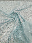 Beaded Lace 3D Fabric - Tif-any Blue - Handmade Heavy Embroidery Beaded Lace Fabric By Yard