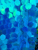 Circle Jumbo Paillette Sequins - Turquoise - Big Circle Hanging Sequins Design Fabric By Yard