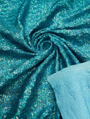 Milliskin Mini Glitz Sequins - Turquoise - 4 Way Stretch Milliskin Stretch Spandex Fabric Sold By Yard