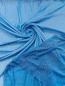 Power Mesh Polyester Rhinestones Fabric - Turquoise - 4 Way Stretch Mesh Fabric Sold by Yard