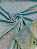 Mille Stripe Spandex Sequins - Turquoise - 4 Way Stretch Lace Spandex Mesh Sold By Yard