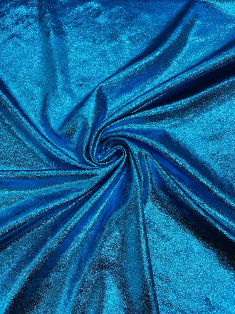 60'' Stretch Foil Velvet - Turquoise - 4 Way Stretch Shiny Velvet Foil Fabric Sold By The Yard