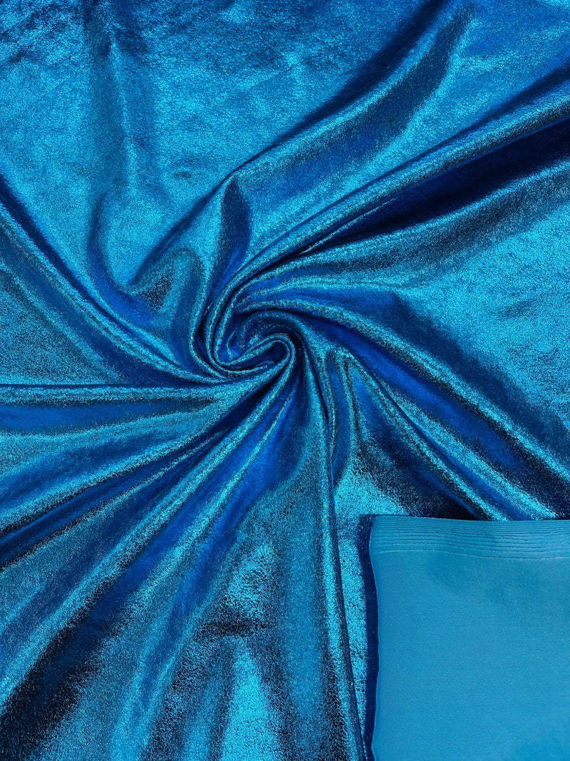 60'' Stretch Foil Velvet - Turquoise - 4 Way Stretch Shiny Velvet Foil Fabric Sold By The Yard