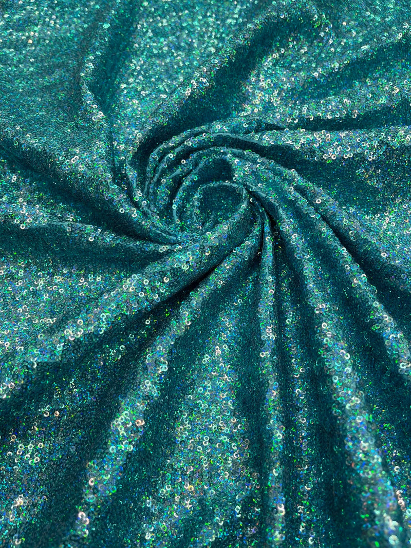 Milliskin Mini Glitz Sequins - Turquoise - 4 Way Stretch Milliskin Stretch Spandex Fabric Sold By Yard