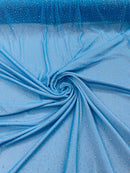 Power Mesh Polyester Rhinestones Fabric - Turquoise - 4 Way Stretch Mesh Fabric Sold by Yard