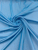 Power Mesh Polyester Rhinestones Fabric - Turquoise - 4 Way Stretch Mesh Fabric Sold by Yard