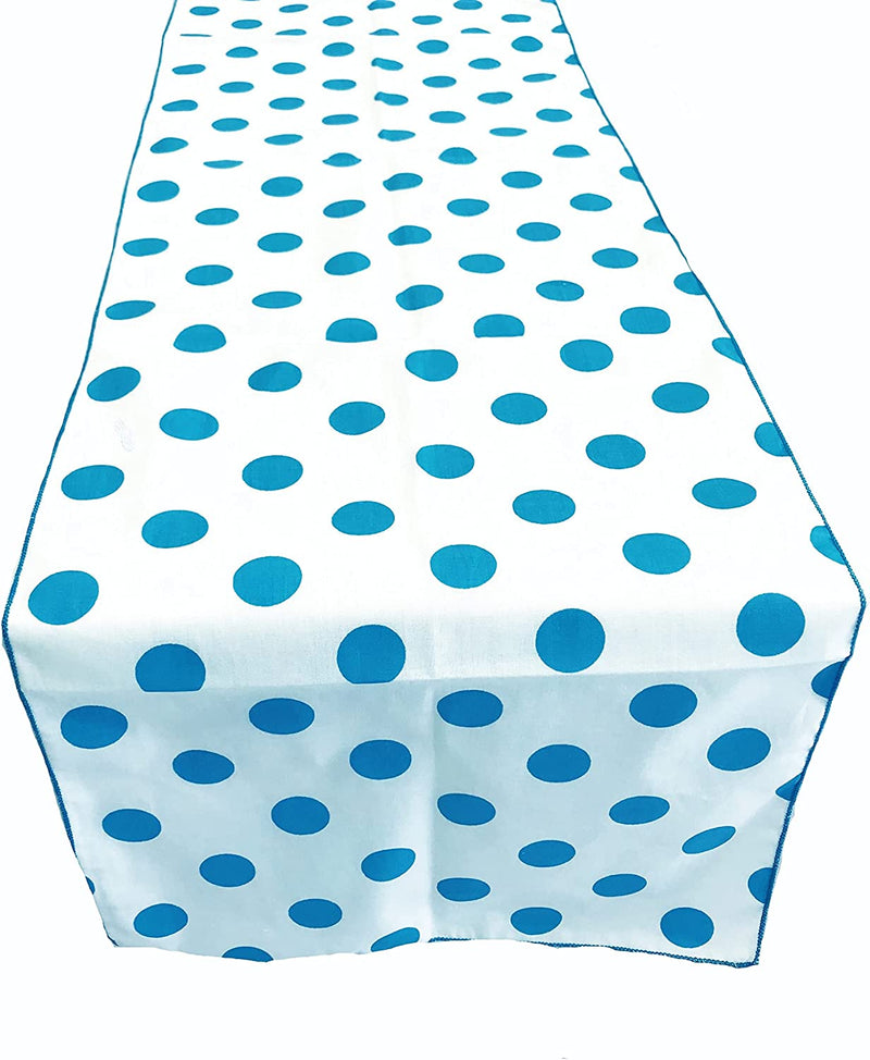 14" Polka Dot Table Runner - Turquoise on White - Polka Dots Polyester Poplin Table Runners (Pick Size)