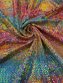 Dragon Scales Foil Fabric - Tie Dye Rainbow - Foiled Dragon Design on Tie Dye Spandex Fabric