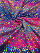 Dragon Scales Foil Fabric - Tie Dye Fuchsia / Purple  - Foiled Dragon Design on Tie Dye Spandex Fabric
