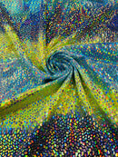 Dragon Scales Foil Fabric - Tie Dye Turquoise / Green / Blue - Foiled Dragon Design on Tie Dye Spandex Fabric