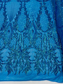 Triangle Pattern Sequins - Turquoise - 4 Way Stretch Fabric Sequins Geometric Design  By Yard