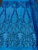 Triangle Pattern Sequins - Turquoise - 4 Way Stretch Fabric Sequins Geometric Design  By Yard
