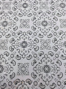 Bandana Spandex Print Fabrics - White - Bandana Design Stretch Spandex Fabric By Yard