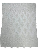 Flower Cluster Beaded Fabric - White - Embroidered Beaded Layered Border Fabric Sold By Yard