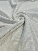 Mille Stripe Spandex Sequins - White - 4 Way Stretch Lace Spandex Mesh Sold By Yard