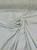 Rhinestones Power Mesh Fabric - White - 4 Way Stretch Power Mesh Crystal RhineStones Sold by Yard