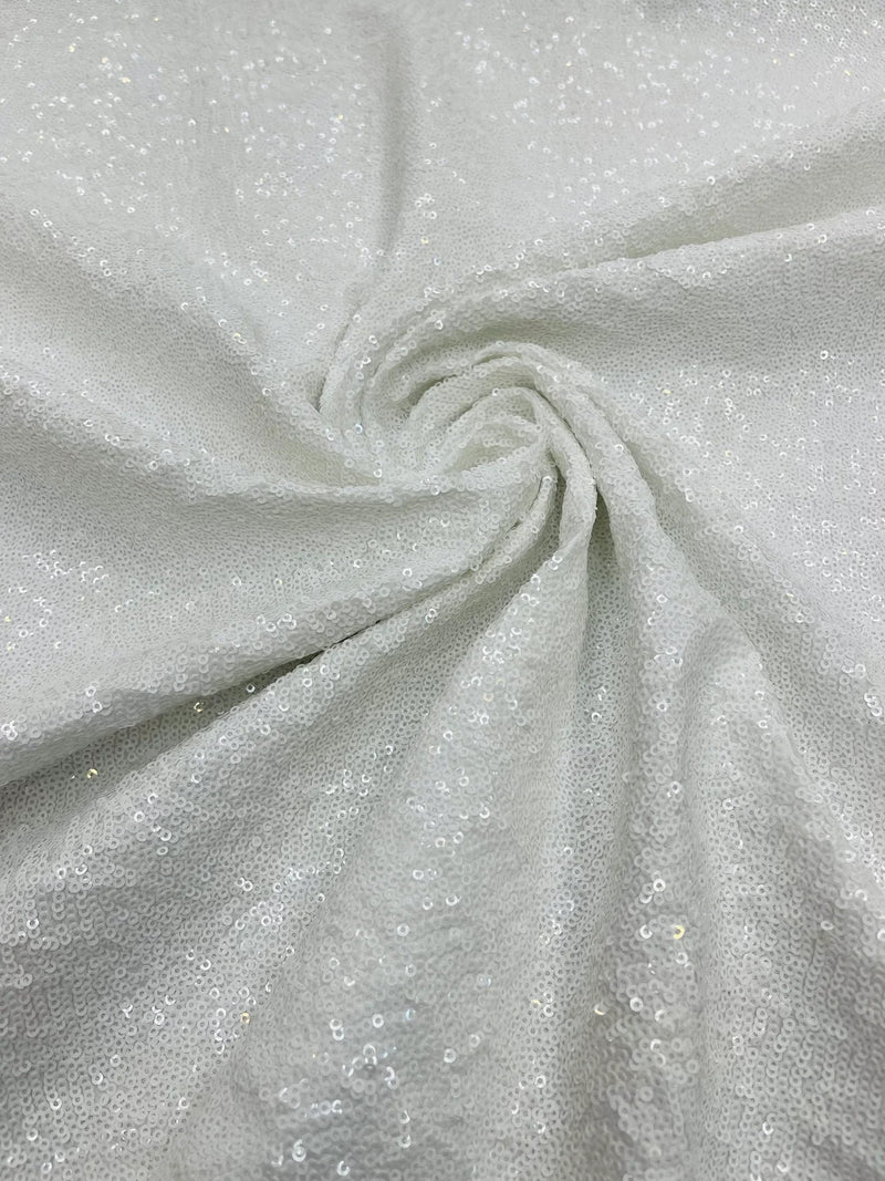 Milliskin Mini Glitz Sequins - White - 4 Way Stretch Milliskin Stretch Spandex Fabric Sold By Yard