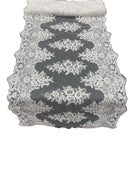 21" Wide Floral Metallic Pattern Lace Table Runner - White - Metallic Table Runner Sold By Yard