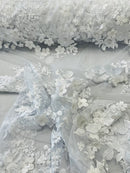 3D Rose Plant Fabric - White - Embroidered Flower Design Rose Fabric Sold by Yard