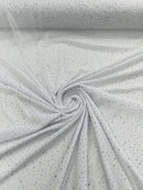 Power Mesh Polyester Rhinestones Fabric - White - 4 Way Stretch Mesh Fabric Sold by Yard