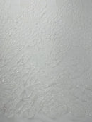 Floral Star Leaf Design - White - 4 Way Stretch Sequin Floral Design on Mesh By Yard