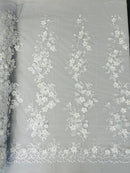 3D Rose Plant Fabric - White - Embroidered Flower Design Rose Fabric Sold by Yard