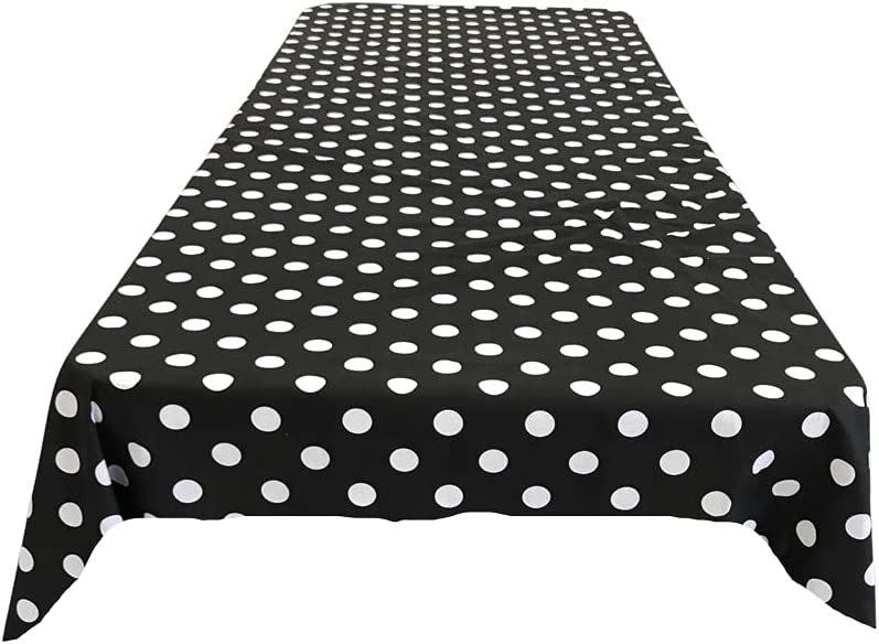 58" Polka Dot Tablecloth - White on Black - Linen Polka Dot Rectangular Tablecloth (Pick Size)