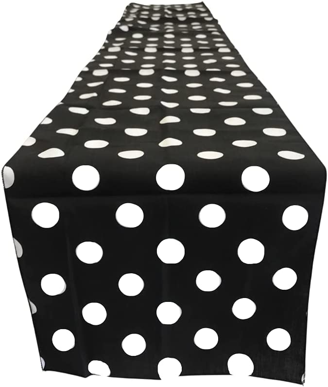 14" Polka Dot Table Runner - White on Black - Polka Dots Polyester Poplin Table Runners (Pick Size)