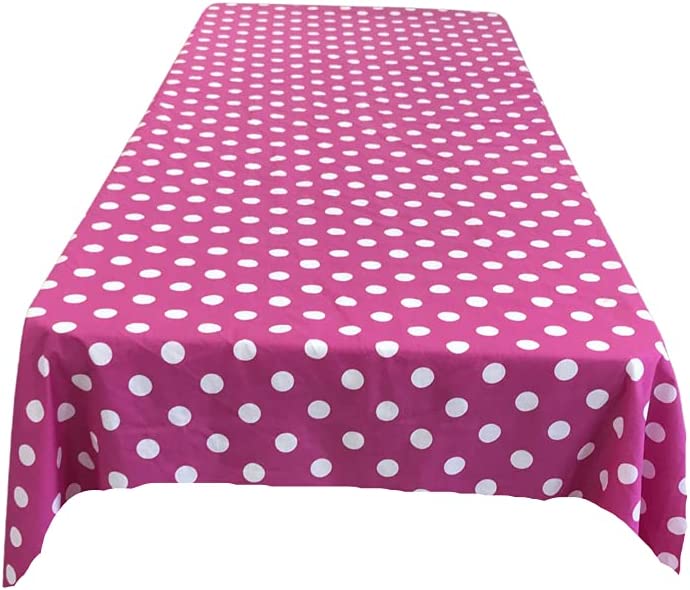 58" Polka Dot Tablecloth - White on Fuchsia - Linen Polka Dot Rectangular Tablecloth (Pick Size)