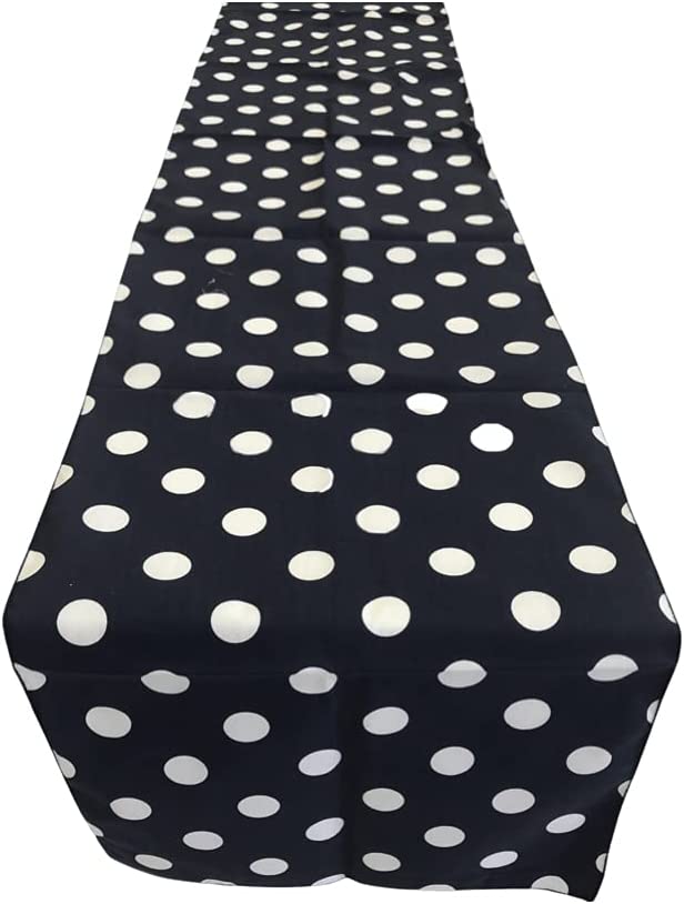 14" Polka Dot Table Runner - White on Navy Blue - Polka Dots Polyester Poplin Table Runners (Pick Size)