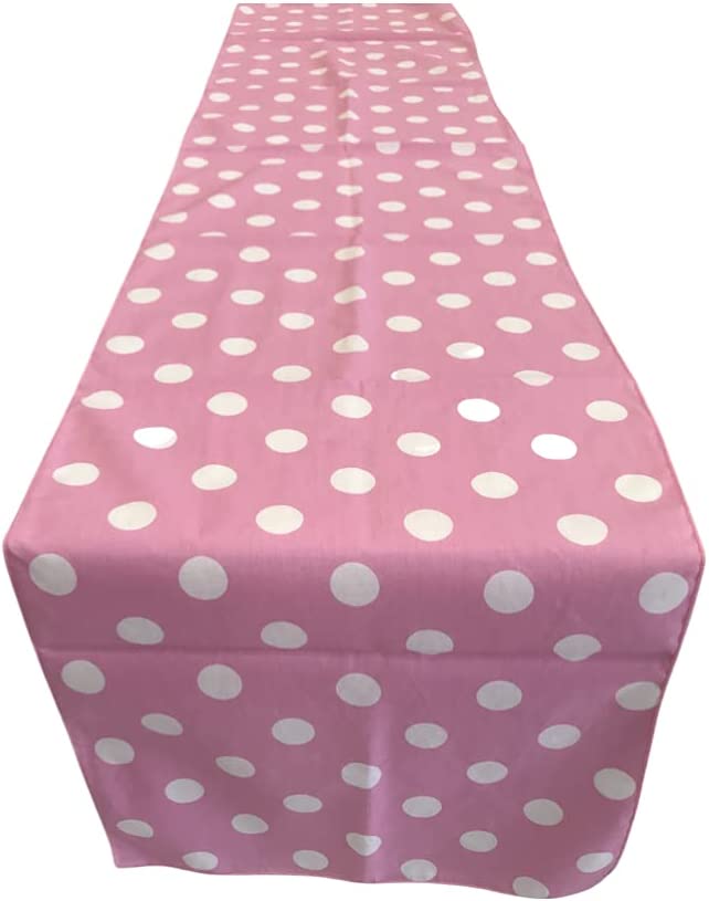 14" Polka Dot Table Runner - White on Pink - Polka Dots Polyester Poplin Table Runners (Pick Size)