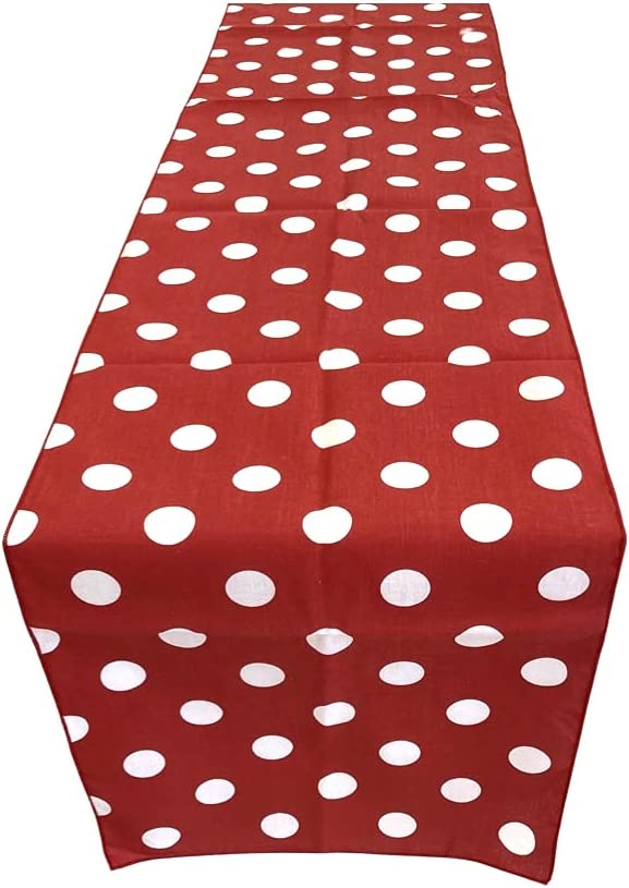 14" Polka Dot Table Runner - White on Red - Polka Dots Polyester Poplin Table Runners (Pick Size)