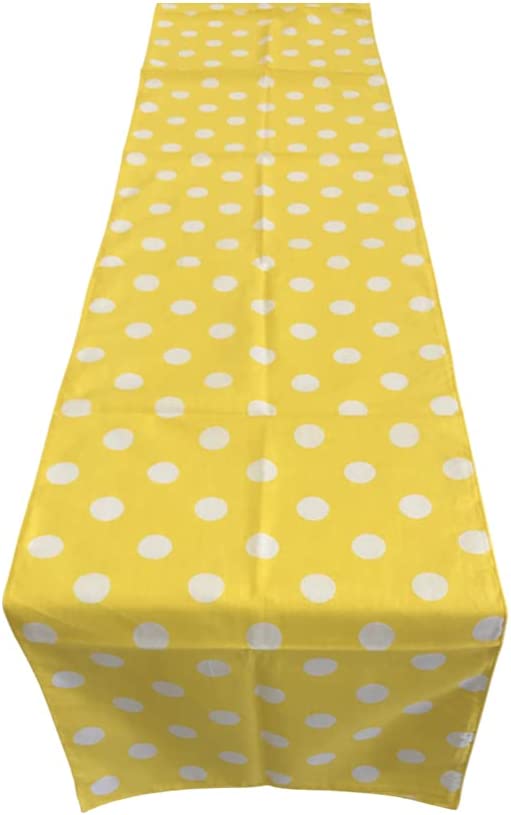 14" Polka Dot Table Runner - White on Yellow - Polka Dots Polyester Poplin Table Runners (Pick Size)