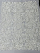 Geometric Design Fabric - Sequins Design Embroidered on a  4 Way Stretch Lace Mesh (Pick A Color)